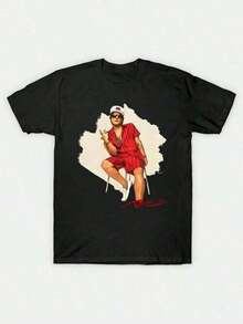 Men's Casual Pure Cotton Football T-Shirt, Benito, Valentines Gifts,  Shirt, Denver Broncos, , 49ers Football, An 180-Gram Men's Black Pure Cotton T-Shirt With A Black-And-White Image Of Bruno Mars Playing Guitar And The Text Live In Las Vegas. 100% Heavy Cotton T-Shirt Graphic Tees Men Regular Fit, Machine Washable, Short Sleeve, 813 Throwback, Bucco Bruce, Uni Shirt, Area Code, Tampa Bay Buccaneers, Bucs Football, Pirate, Jersey, Creamsicle, Bella Ca, Unisex Casual Tee For Weekends, Travel, Shopping, Outdoor Activities Or Leisure - Black - View 1