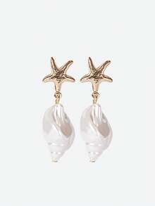 Opalesca Gold Plated Starfish Spiral Drop Earring Summer Beach Jewelry For Women - Starfish Spiral Earring - View 1