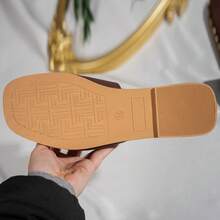 Women's Summer Flat Square Toe PU Upper Minimalist Slip-On Black Sandals, Popular Beach Vacation Casual Shoes, Retro Gold Plastic Buckle Home Slip-On Slippers - Brown - View 8