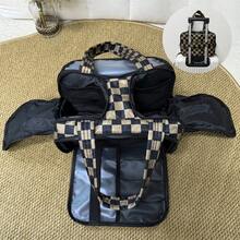 Checkered Toiletry Bag,Large Capacity Water-Proof Plaid Cosmetic Bag,Women Multi-Partitions Makeup Bag,Dust-Proof Wide-Open Puffy Organizers For Travel Accessories , Portable Travel Bag With Strap For Putting On Suitcase - 咖色 - 查看 2