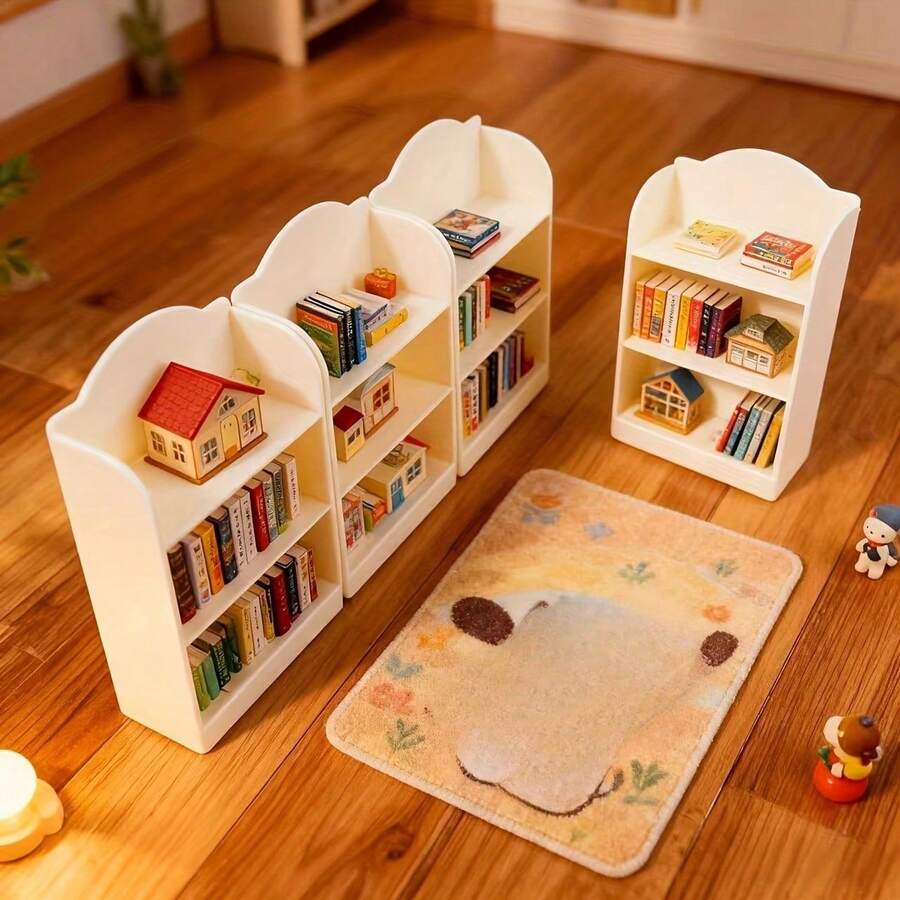 4-Piece Mini Bookshelf, A Multi-Layer Structure Designed Specifically For Office Desks, Display Cabinets, Etc. | It Is Very Suitable For Home Decoration Enthusiasts To Use. The Simple Style Bookshelf Design Can Be Regarded As A Model Of Miniature Furniture. - Đồ trang trí giá sách mini - Xem 1