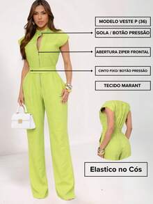 Women's Long Cargo Jumpsuit With Front Zipper, Elegant Tailoring 9687 - WGSN xanh - Xem 6