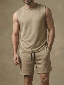 Men's Casual Commuter Khaki Vest Set - Camel - View 3