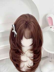 Synthetic Wig Long Straight Layered Wig Brown 26 Inch Wig With Bangs Daily Women Party Cosplay Wig Fashion Heat Resistant Wig, Halloween - Brown - View 6