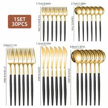 30pcs Stainless Steel Flatware Set, Black/Gold/Silver/Black, High-Quality Stainless Steel, , Dishwasher , Suitable For Luxury Hotels, Anniversary, Slim Design, Western Creative Tableware - - - View 9