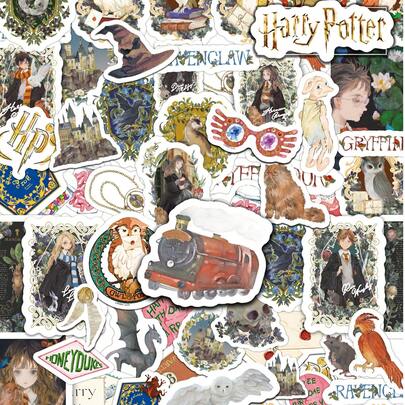 Harry Potter 50pcs Watercolor Style Doodle Stickers, Character Stickers Featuring Ron, Hermione, Malfoy, Waterproof Vinyl Stickers Suitable For Water Bottles, Laptops, Bumpers, Tumblers, Computers, Phones, Hats, Cars, Fun Stickers For Teens & Adults, Collectible Gifts, Birthday Gifts [Official Authorized]