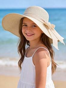 1 st. överdimensionerad solhatt med strå och brätte för tonårsflickor (12-16 år), rosettdekoration, bohemisk stil, sommarhatt för strandpoolparty - 1PC - Visa 5