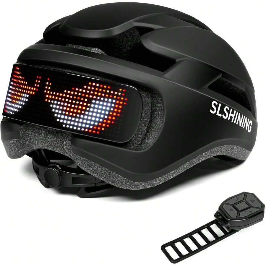 Gelrova LED Bike Helmet With Light - DIY LED Screen Display Helmet For Scooter, Bicycle, Skateboard, Unisex For Adults (Black): Sports Outdoor - 黑色 - 查看 1