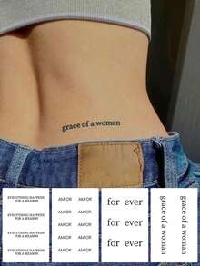 3张/4张极简浪漫草本汁纹身贴纸,心形、星星、蝴蝶、短语元素,适用于小面积身体,日常、派对、节日礼物,半永久,防水,不反光纹身贴纸 - 藍色 - 查看 19