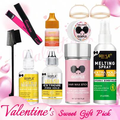 Goiple Waterproof Lace Glue Kit Wig Lace Bond Melting Spray Extra Hold For Lace Front Glueless Adhesive, Includes Lace Melting And Holding Spray, Wig Glue, Adhesive Remover, Rat Tail Comb, Teasing Brush, Double Sided Brush, Eyebrow Trimmer, Elastic Hair Band, 4PCS HD Wig Caps