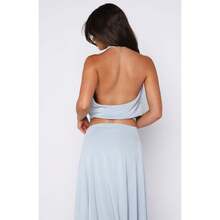 Women's Light Blue Halter Crop Top - Plunge Neck Wrap Front Backless Blouse For Date/Party OutfitsMultiple Colors - 天藍 - 查看 4