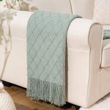 Sage Green Knit Throw Blanket For Couch Sofa, Living Room, Decorative Light Blue Throws For Foot Of Bed, Spring Knitted Blanket Throw - Cây xô thơm xanh - Xem 12