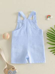 Toddler Boys Baseball Outfit Baseball Embroidery Sleeveless Tank Romper Suspender Jumpsuit Boys Summer Clothes - 藍色 - 查看 7