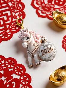 2026 Year Of The Horse Glitter Ornament, Pink & Gold | Premium Shiny Horse Pendant, Mini Horse Design | Multifunctional Keychain, Bag Charm, Car Rearview Mirror Hanger | Chinese New Year Mascot, Year Of The Horse Symbol, Holiday Home Decor | Perfect For Party Favors, Holiday Gifts - Multicolor - View 4