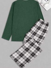 Men Cottonline Printed Casual Regular Loungewear Set - Dark Green - View 2