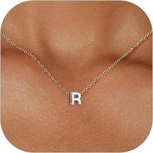 ChicSilver Initial Necklace 26 Letters A-Z Charms 925 Silver / Gold Chain Necklaces For Women Jewelry Accessories Mini Minimalist Alphabet Names For Mothers Couples Birthday - R/白金 - 查看 4