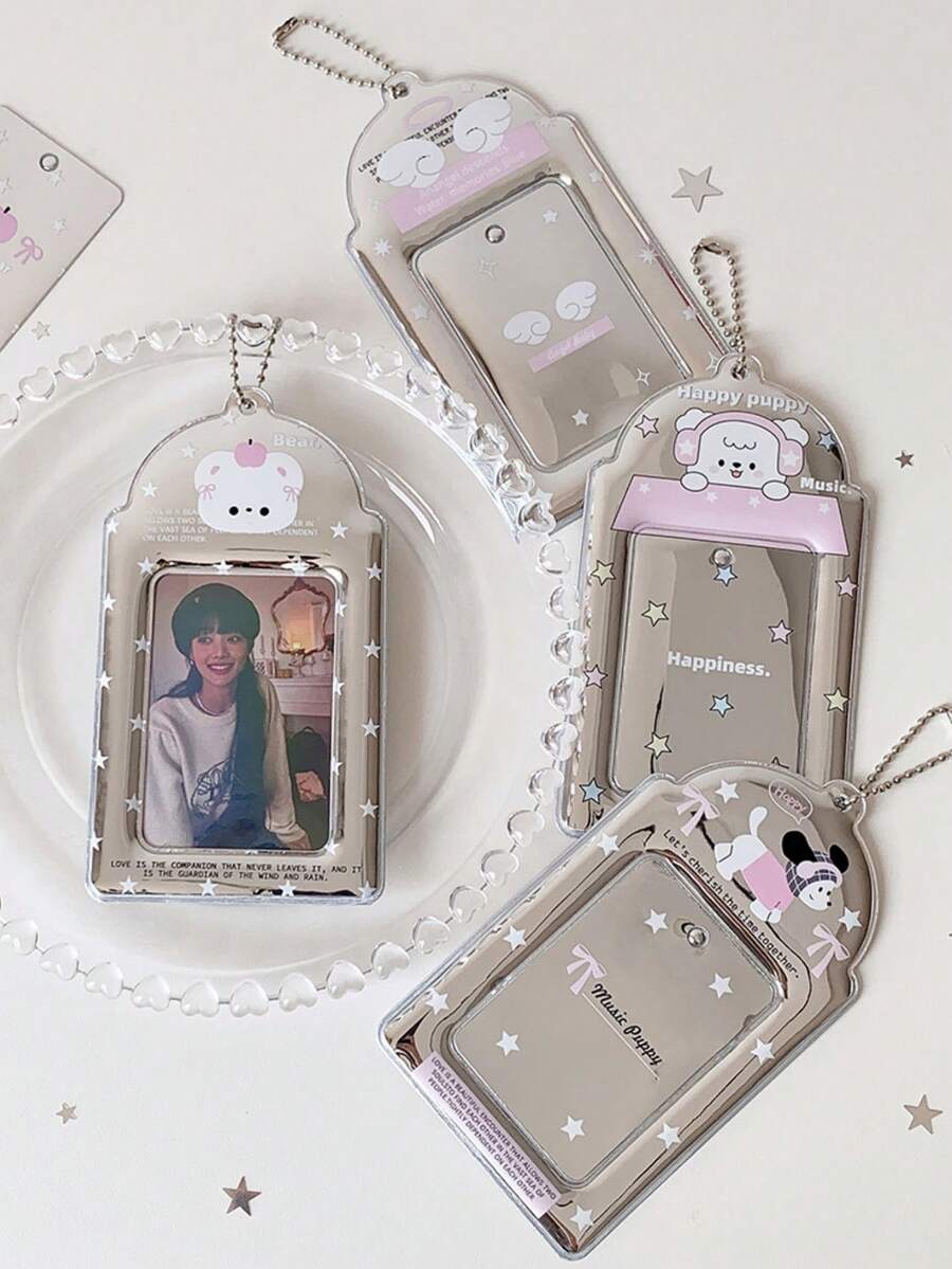 1pc Glittery Cute 3-Inch Hanging Card Holder, Student ID/Bus Card Case