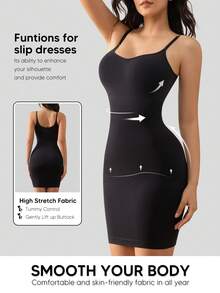 Adjustable Strap Tummy Control Sculpting Shapewear Slip - Black - View 1