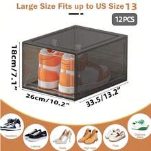 vexelfox 6/12 Pack Shoe Rack  Clear Stackable Shoe  Organizer  Hard Sturdy  Shoe Storage  Thickened Plastic Shoe Boxes For Closet, Fit US Size 12+ Sneakers/Boots, Display Case With Lids, White/Clear - Xám - Xem 8