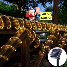 8 Modes Solar LED Light Strings - 50/100/200/300 LED Beads, Flexible Waterproof Fairy Lights For Garden, Wedding, Christmas And Halloween Decor, Multi-Color Hanging Solar Outdoor Lighting - Warm White - View 3