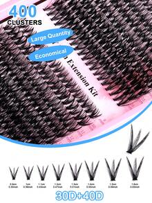 400簇假睫毛，0.07毫米粗，D卷度，俄式卷，30排，30D+40D+50D，长度10-16毫米混合，适合初学者，睫毛嫁接套装 - 可重复使用，自然款及角色扮演款3D假睫毛 - 藍色 - 查看 10