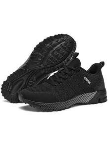 Plus Size Men's Casual Breathable Sports Running Shoes, Outdoor Fashion Solid Color Non-Slip Lightweight Training Sneakers - Black and White - View 6