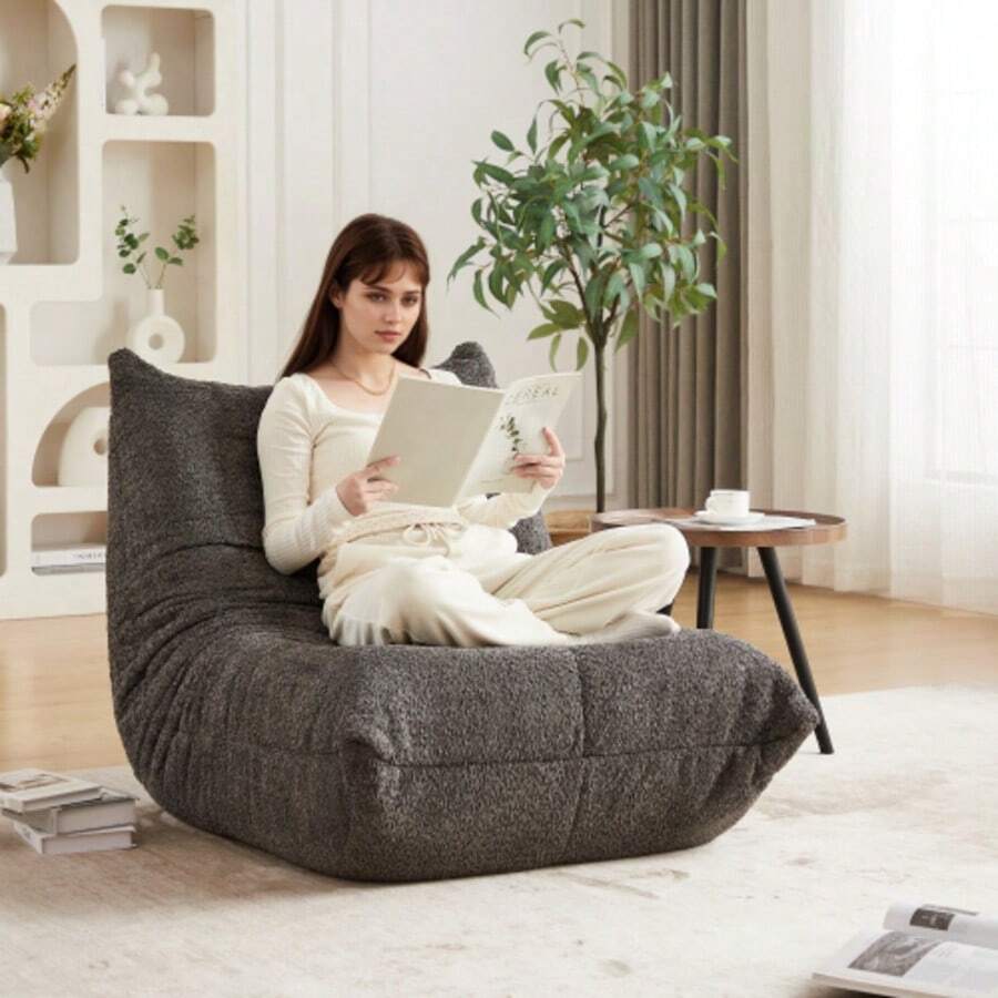 Chenille Togging-DesignTogo Sofa,Boden-Loungesessel, Armloser Akzentstuhl,Sitzsack Sofa, Togo Stil Kamin Lounge Stuhl Mit Memory Schaum,Bequemer Bodensofa Für Wohnzimmer, Schlafzimmer,Gaming Und Büro - Gray - View 1