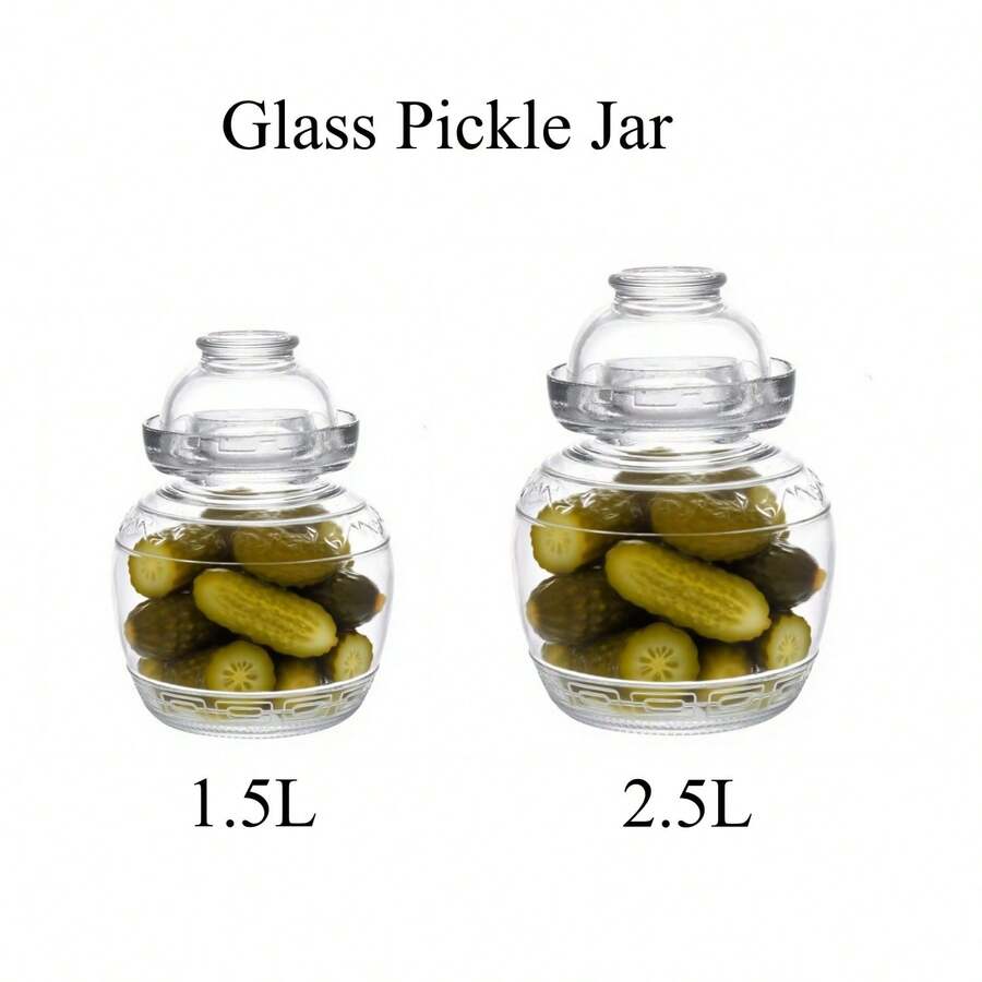 1500毫升/2500毫升手工玻璃发酵罐，带水封盖，适用于腌制泡菜、酸菜和酿造啤酒