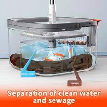 Spin Mop And Bucket Set With Self Separation Dirty And Clean Water System Self Wringing 360° Rotating Clean Mop-Head For Hardwood Tile Marble Floors (Mop Set With 6 Pads)-Grey - 灰色拖把套裝,含6個拖布 - 查看 3
