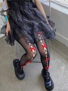 1Pair Ins Style Sexy Sweet Women's Pantyhose Fishnet Stockings Japanese Lolita Bowknot Mesh Socks JK Black Pure Desire Mature Charm Pantyhose Valentine's Day Essential Women's Pure Cute Pantyhose ﻿ - Multicolor - View 4