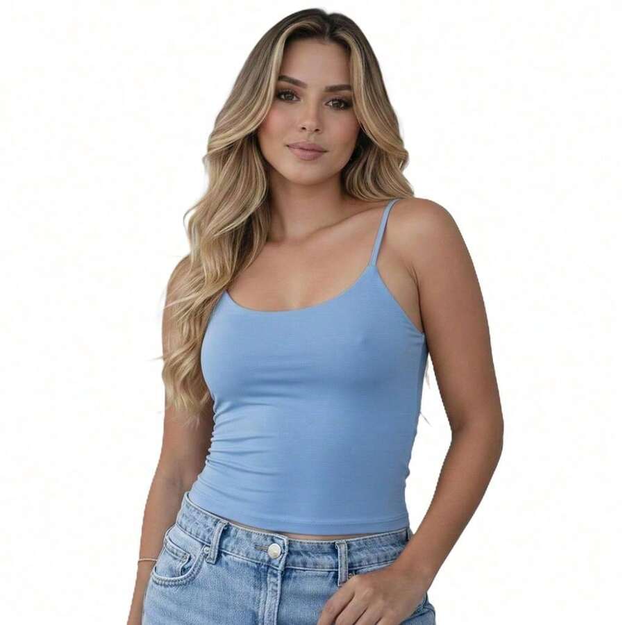 Regata Feminina De Alcinha Casual Academia - Azul bebê - Visão 1