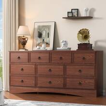 63"W Dressers For Bedroom, Grey Dresser With 10 Deep Drawer, Long Dressers & Chests Of Drawers For Clothes, Easy Pulls Handle, Textured Borders, For Living Room, Hallway,Taupe Grey - Cherry Wood - 查看 9