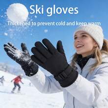 1 Pair Winter Ski Gloves, Unisex Waterproof Warm Gloves, Thick Insulated Gloves, Outdoor Cycling Cold-Proof Gloves - Black - View 15