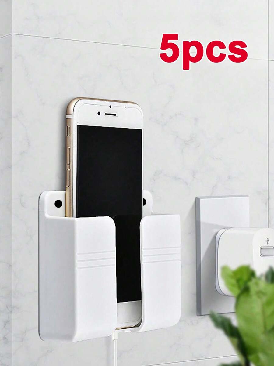 1/2/5pcs No-Drill Wall Mount Phone Holder, Remote Control Organizer, Charging Bedside Shelf - Multicolor - View 1