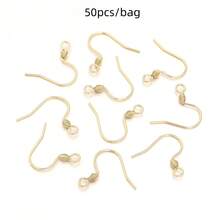 50pcs/Pack Stainless Steel Domed Earring Hooks, Spring Flattened Earring Pendant Accessories, Simple Earring Jewelry DIY Components - With Drum Earhook - View 12