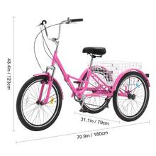 Folding Adult Tricycle, 26-Inch 7-Speed Adult Folding Trikes, Carbon Steel 3 Wheel Cruiser Bike With Basket & Adjustable Seat, Shopping Picnic Foldable Tricycles For Women, Men, Seniors (Pink) - 粉色 - 查看 10