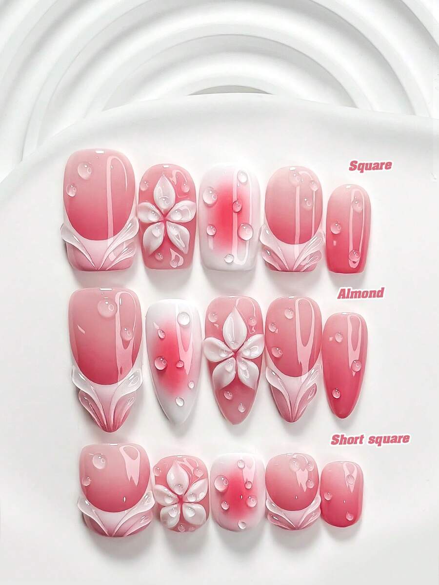 Bộ 10 móng giả acrylic dễ thương và ngọt ngào, bao gồm hoa trắng 5 cánh thủ công, họa tiết lượn sóng màu trơn vẽ tay, trang trí móng hình giọt nước bất đối xứng, kèm dụng cụ làm móng (1 miếng dán gel + 1 dũa móng), 3 kích cỡ: vuông, hạnh nhân, vuông ngắn, món quà lý tưởng cho phụ nữ và bé gái. Móng giả dán thủ công. - Nhiều màu - Xem 1