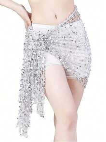 Women's Hollow Out Belly Dance Hip Scarf, Women's Belly Dance Fringe Sequin Skirt - Multicolor - View 9