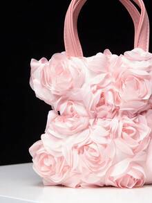 花卉图案女士手提包，适合搭配晚宴礼服、舞会礼服、婚礼配饰，优雅女士钱包，女士礼物，情人节礼物（图案随机） - 粉色 - 查看 4