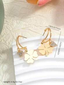 1 Pair Elegant Four-Leaf Clover & Heart Shaped Earrings, Suitable For Daily, Casual, Wedding, St. Patrick's Day, With High-End Metal Finish - Gold - View 6