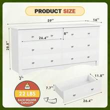 Flamaker 6 Drawer Double Dresser, Wide Wood Chest Of Drawers Storage Tower Storage Living Room Bedroom - 棕色 - 查看 6