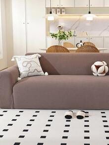 1pc Classic Elastic Fitted Sofa Slipcovers With T-Cushion Design - Machine Washable Polyester Throw Cover With Antibacterial And Soft Features For Armchair, Loveseat, 3-Seater, And 4-Seater Sofas - Brown - View 4