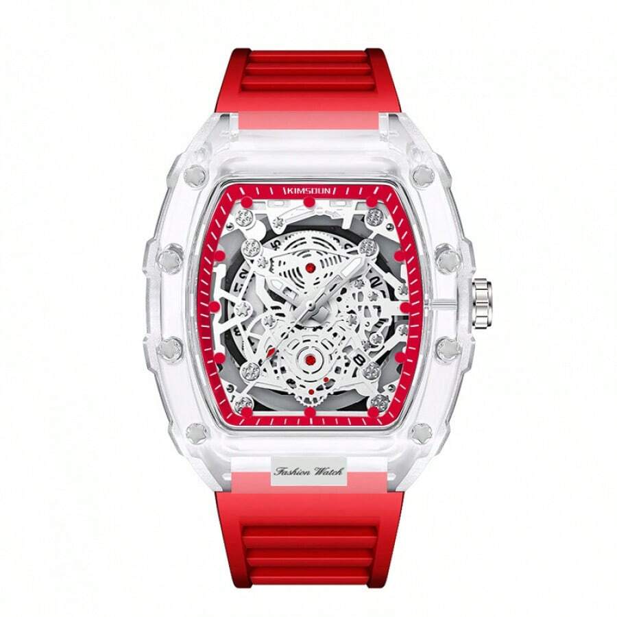 KIMSDUN Transparent Barrel‑Shape Watch For Men| Luminous Date Display & 30M Water‑Resistant Silicone Strap Quartz Watch