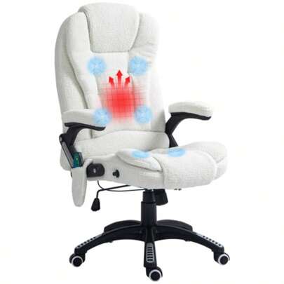 Massage Office Chair, 67 X 74 X 107-116 Cm, Height Adjustable, With Rocking Function, Heating Function, Reclining Function, Footrest, Soft Velvet Upholstery, White