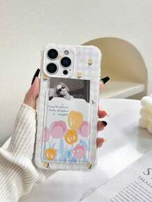 Butterfly & Tulip Painted Transparent Card Holder Soft Silicone Protective Phone Case Compatible With IPhone 17pro/17Air /17/17promax16/11/, Galaxy S25/, 11/12Pro/12/12X, 10/9/Note9/12c/Note11pro/Note8Pro - Multicolor - View 6