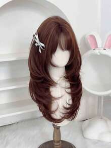 Synthetic Wig Long Straight Layered Wig Brown 26 Inch Wig With Bangs Daily Women Party Cosplay Wig Fashion Heat Resistant Wig, Halloween - Brown - View 4