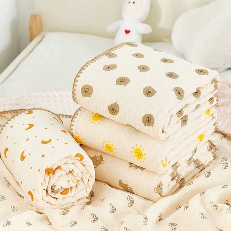 Babyfilt, Liten barnfilt, Mjuk gasfilt, Pärlfilt, Barnfilt i gasfilt, Tuppfilt för dagis, Fleecefilt med pärlor, Dubbelsidigt täcke, Liten babyfilt, Tunn liten filt - Multifärgad - Visa 1