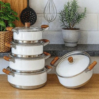 Panela de Aluminio de Alta Qualidade e Beleza com Tampa de Vidro 1,2,3,4 ou 5 unidades