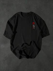 Personality Mechanical Palm Rose Print Short Sleeve T-Shirt For Men Daily Street Fashion Top - 黑色 - 查看 4