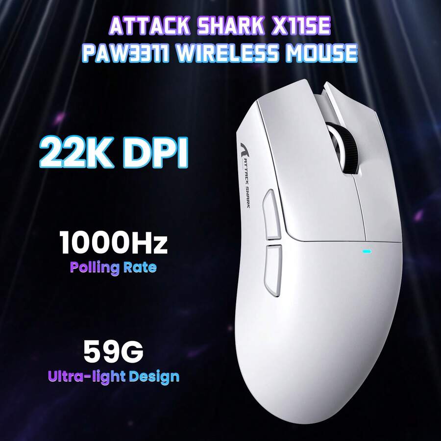 ATTACK SHARK X11SE 三模式超轻游戏鼠标 | 59克 PAW3311 芯片 22000 DPI | 65小时续航 云驱动 适用于FPS/MOBA游戏 - 彩色 - 查看 1